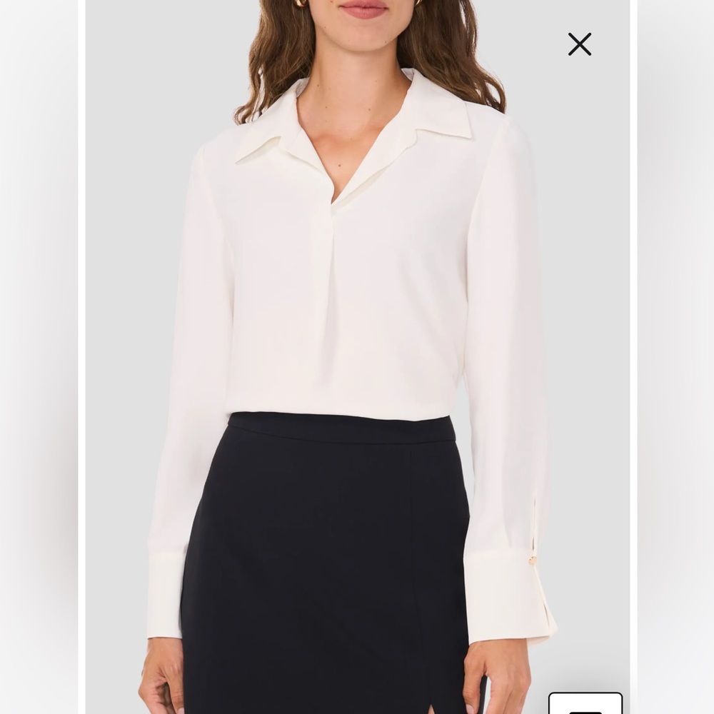 Halogen Split Cuff Button-Up Top long sleeve blouse